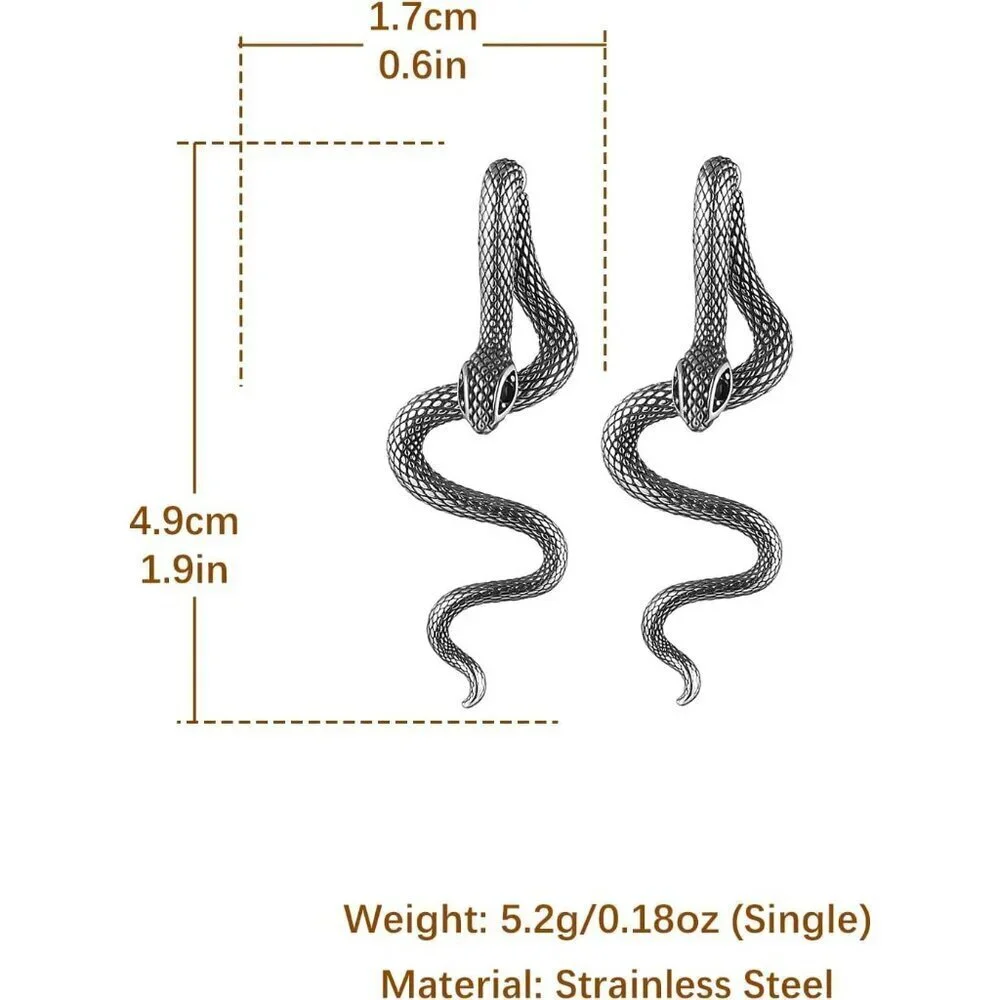 Snake Earrings Stainless Steel Gothic Punk Stud Jewelry Gift for Women